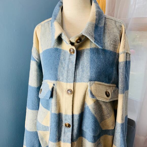 NWT Blank NYC Light Blue Buffalo Plaid Coat Size Large - Picture 3 of 8